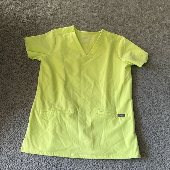 Figs Technical Collection Women Small Scrubs neon yellow  Pockets V Neck - Picture 1 of 4